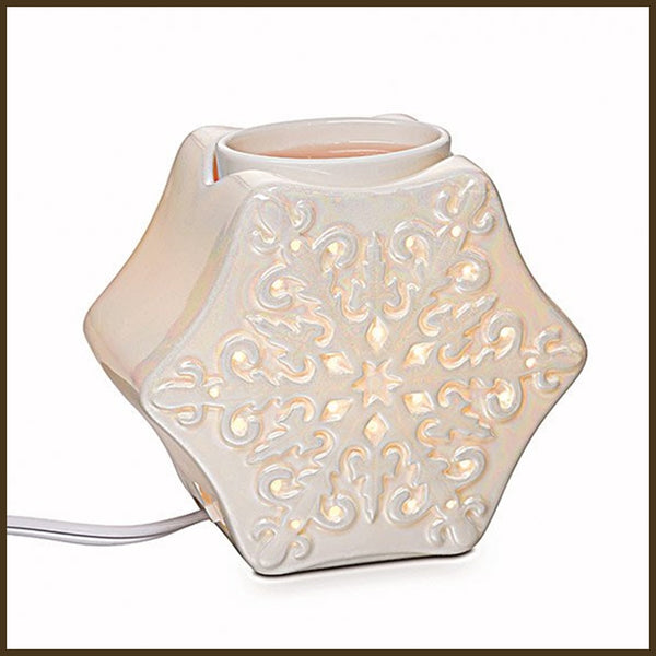 PartyLite Electric ScentGlow Glo Scent Plus Wax Aroma Melts Warmer Creamy Pearl Snow Flake - Plastic Glass and Wax