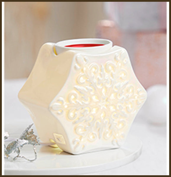 PartyLite Electric ScentGlow Glo Scent Plus Wax Aroma Melts Warmer Creamy Pearl Snow Flake - Plastic Glass and Wax