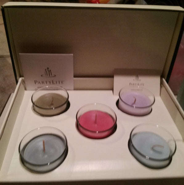 PartyLite BESTBURN SPRING SHOWERS GIFT BOX SET OF 5 MINI BARREL Jar Candles NIB