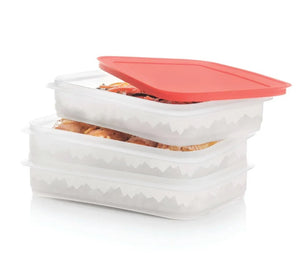TUPPERWARE FREEZER MATES PLUS STACKABLE SET FREEZE-IT RECTANGLE STORAGE CONTAINERS w/ GUAVA SEAL