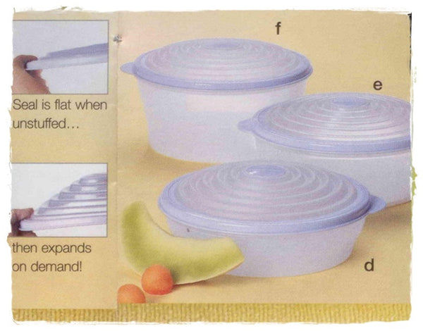 TUPPERWARE SUPER SET of 3 LARGE STUFFABLES EXPANDABLE BLUE SEAL BOWLS 4 - 6 - 8 CUP