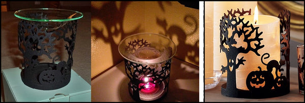 PartyLite TRICK OR TREAT CANDLE SLEEVE & Scent Plus Wax Aroma Melts / Fragrance Simmering Tealight Warmer
