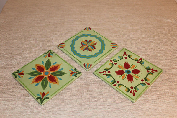 SOUTHERN LIVING AT HOME GAIL PITTMAN SIENA TRIVET TRIO ~ 3 SQUARE WALL ART PLAQUES - Plastic Glass and Wax ~ PGW