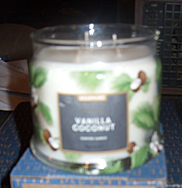 PartyLite 3-Wick Signature Round Jar Boxed Candle w/ Metal Lid VANILLA COCONUT - Plastic Glass and Wax