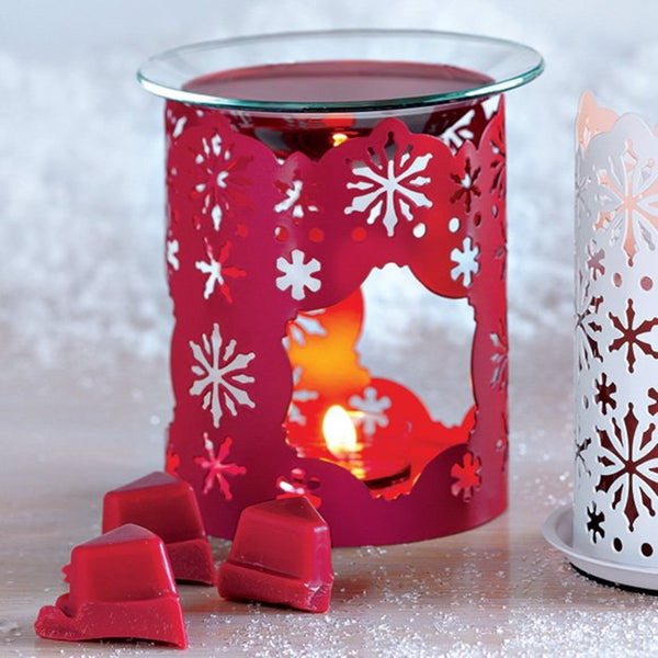 PartyLite WINTER LACE RED CANDLE SLEEVE & Scent Plus Wax Aroma Melts / Fragrance Simmering Tealight Warmer