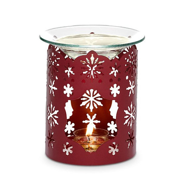 PartyLite WINTER LACE RED CANDLE SLEEVE & Scent Plus Wax Aroma Melts / Fragrance Simmering Tealight Warmer