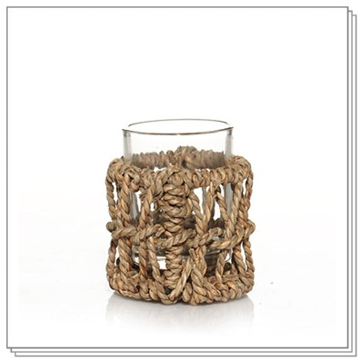 YANKEE SEAGRASS TIED ROPE GLASS VOTIVE TEALIGHT CANDLE HOLDER NIB - Plastic Glass and Wax ~ PGW