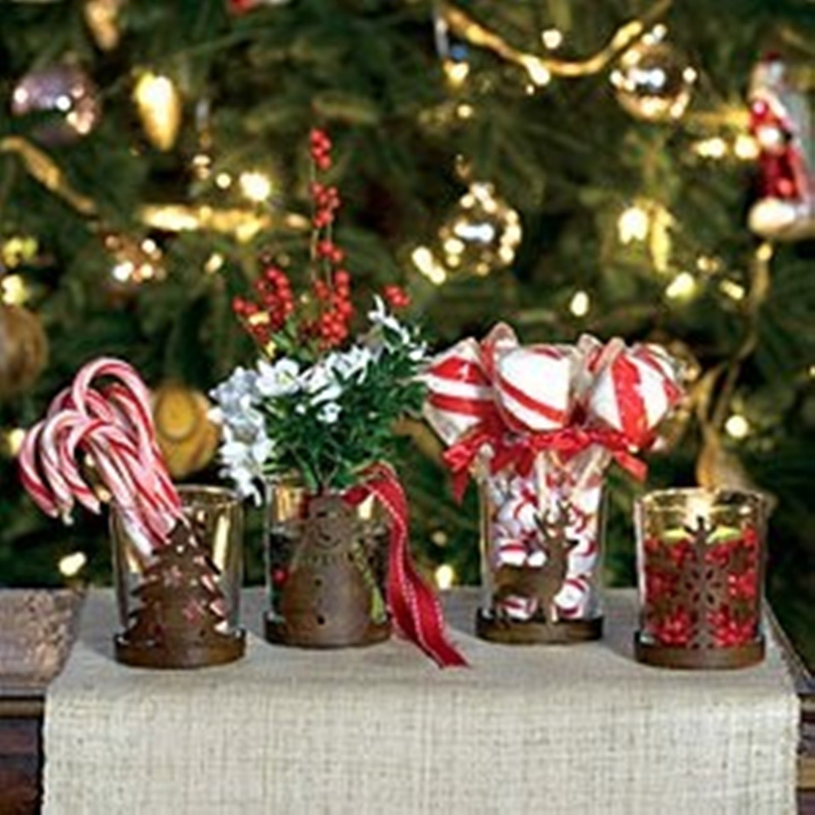 Southern Living AT Home WILLOW HOUSE 4 YULETIDE VOTIVE CANDLE HOLDERS BONZE / GLASS NIB